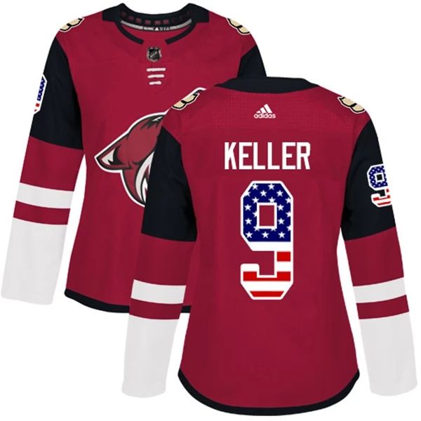 Damen Arizona Coyotes Trikot Clayton Keller 9 Rot USA Flag Fashion Authentic